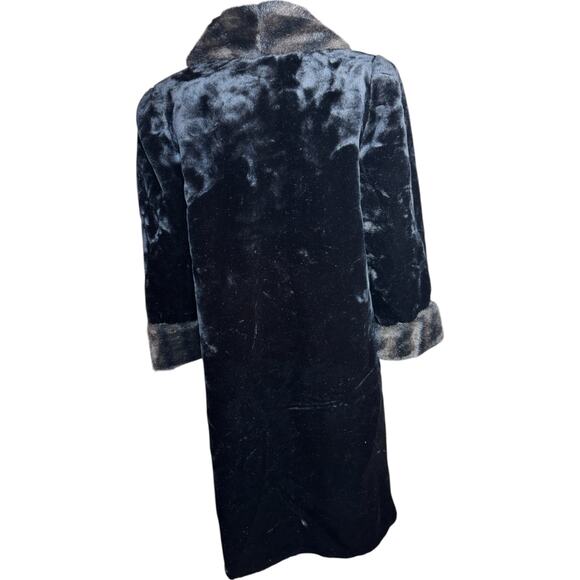 Boulevard East Faux Fur‎ Coat Black Beaver Trim Long Vintage Size Small 6-8 - Picture 4 of 13
